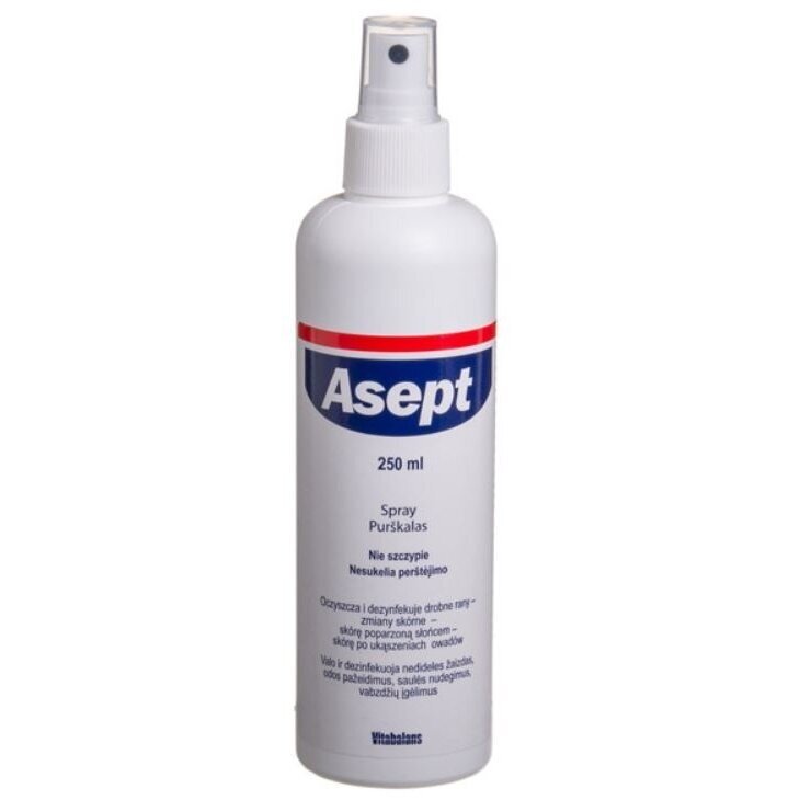 ASEPT išorinis odos purškalas odai ir žaizdoms dezinfekuoti, 250 ml. ASEPT išorinis odos purškalas odai ir žaizdoms dezinfekuoti, 250 ml.