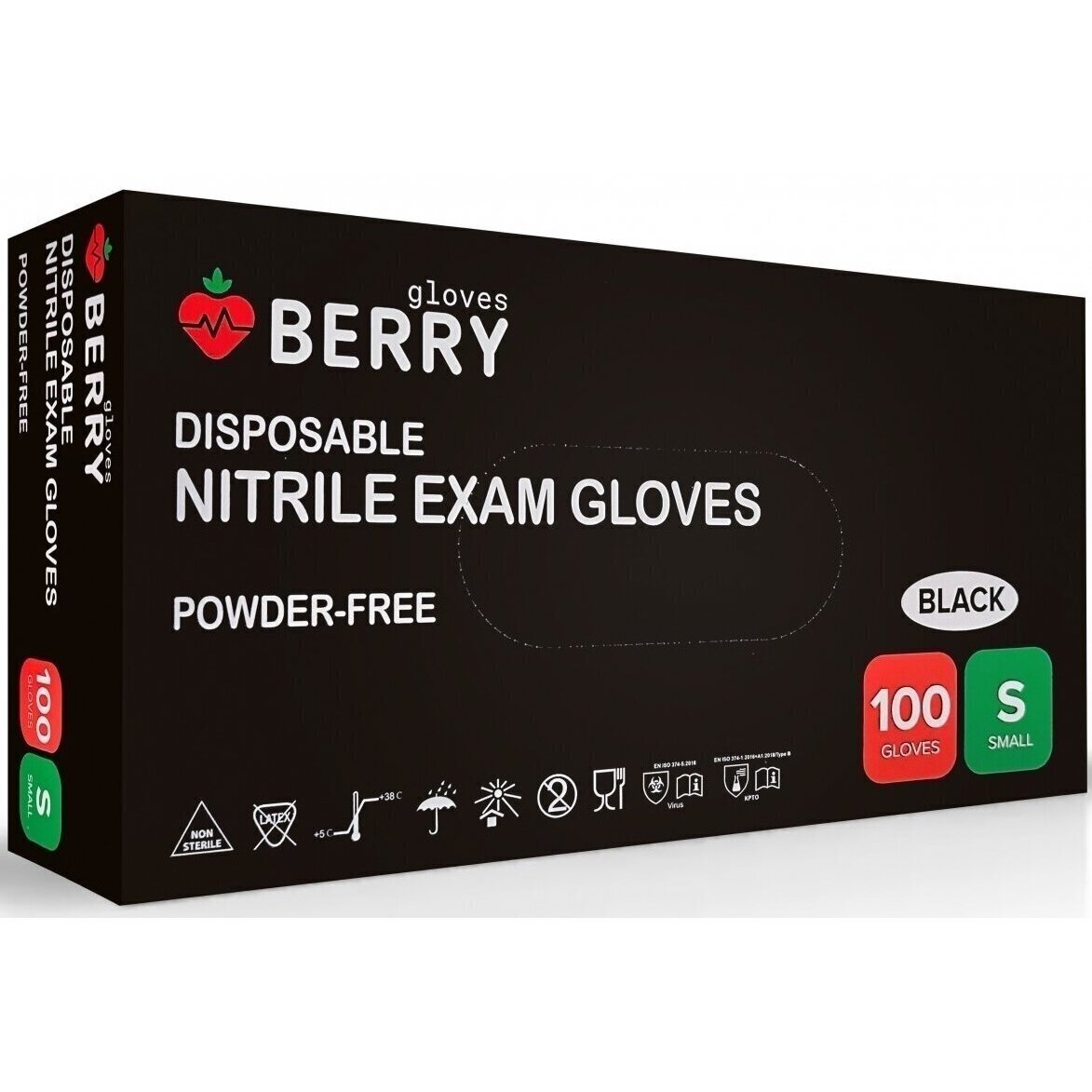 BERRY vienkartinės nitrilinės pirštinės juodos spalvos 100 vnt. ( S )
