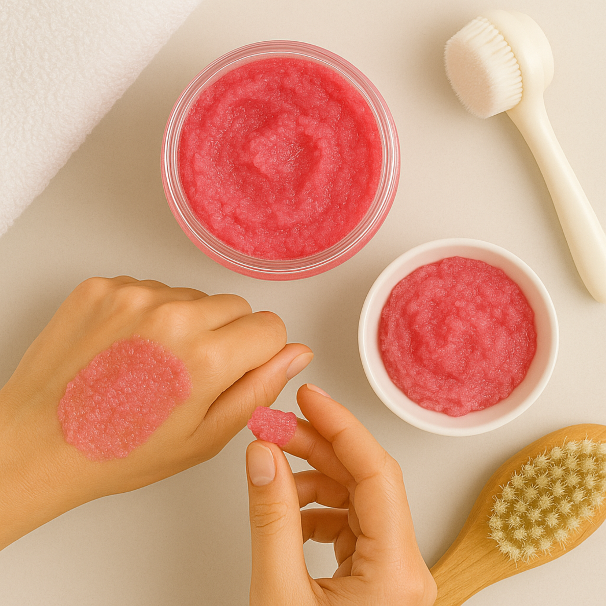 BEAUTIONA kūno šveitiklis su saldžiųjų migdolų aliejumi ir braškių bei zefyrų aromatu, 250 ml 2