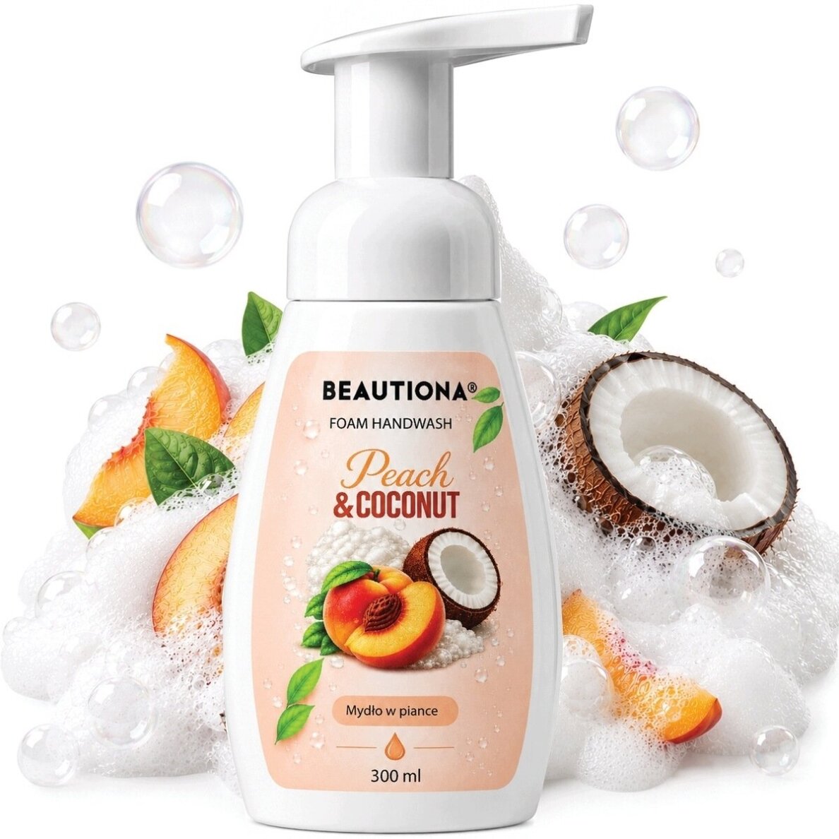 BEAUTIONA PEACH & COCONUT putojantis rankų muilas, 300 ml