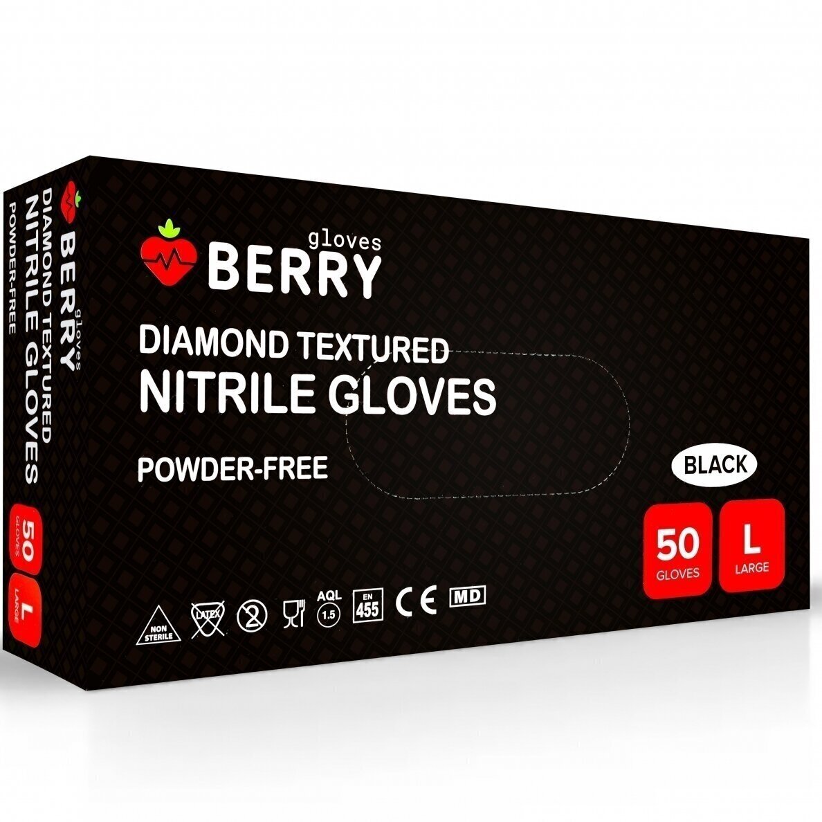 BERRY vienkartinės nitrilinės pirštinės juodos spalvos 100 vnt. ( L ) BERRY vienkartinės nitrilinės pirštinės juodos spalvos 100 vnt. ( L )