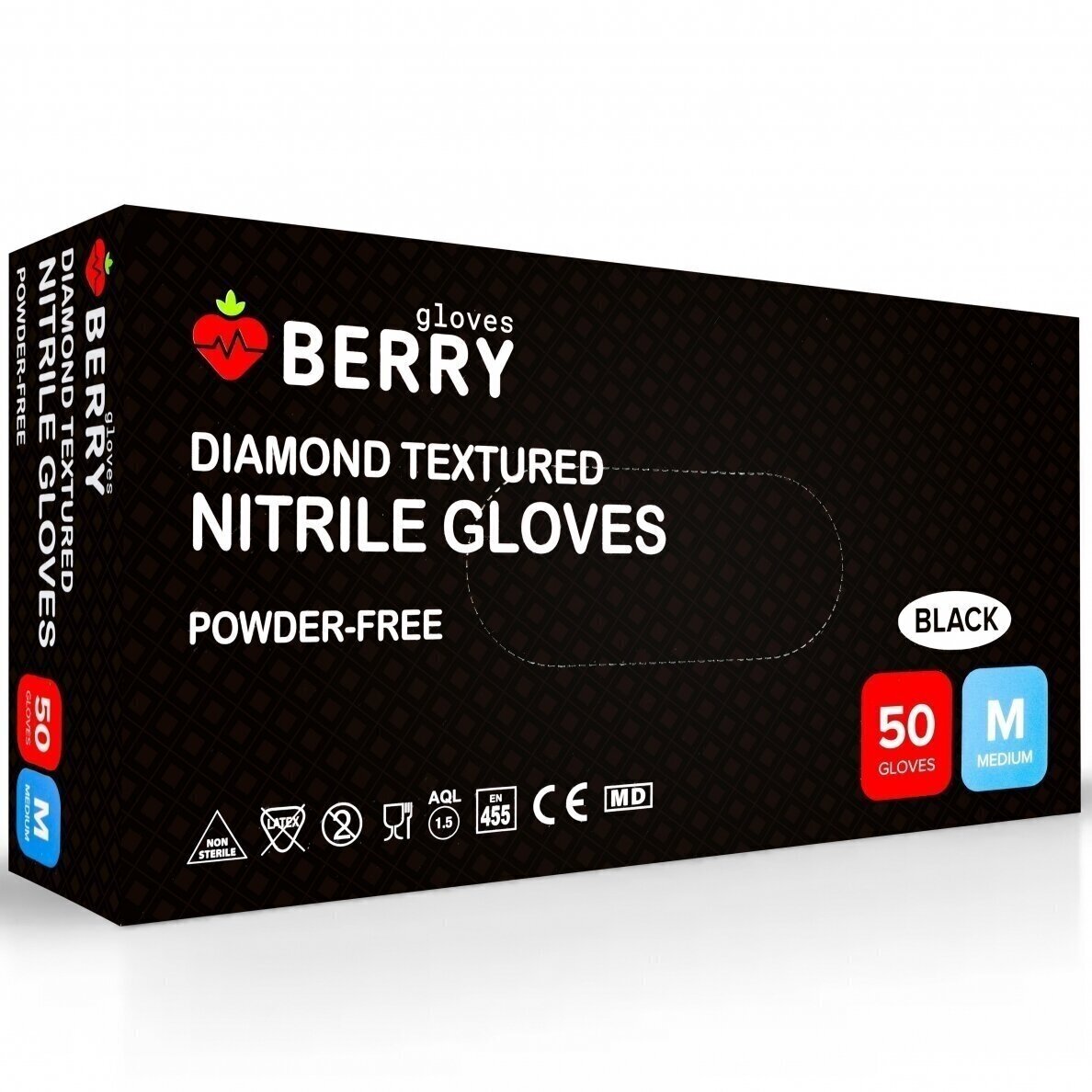 BERRY vienkartinės nitrilinės pirštinės juodos spalvos 100 vnt. ( M ) BERRY vienkartinės nitrilinės pirštinės juodos spalvos 100 vnt. ( M )