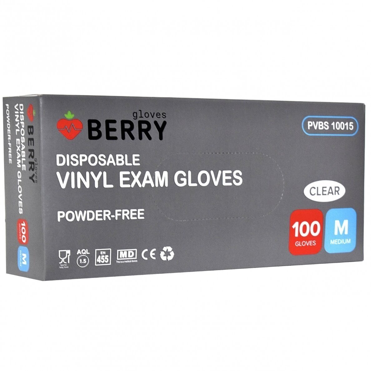 BERRY vienkartinės vinilinės pirštinės be pudros (skaidrios, apsauginės), 100vnt 2