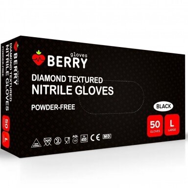 BERRY vienkartinės nitrilinės pirštinės juodos spalvos 100 vnt. ( L ) BERRY vienkartinės nitrilinės pirštinės juodos spalvos 100 vnt. ( L )