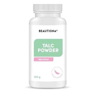 BEAUTIONA kosmetinis talkas-pudra prieš depiliaciją MENTHOL, 100 ml BEAUTIONA kosmetinis talkas-pudra prieš depiliaciją MENTHOL, 100 ml