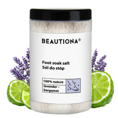 BEAUTIONA pėdų vonios druska su levandomis ir bergamote, 500g BEAUTIONA pėdų vonios druska su levandomis ir bergamote, 500g