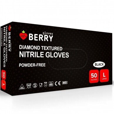 BERRY vienkartinės nitrilinės pirštinės juodos spalvos 100 vnt. ( L ) BERRY vienkartinės nitrilinės pirštinės juodos spalvos 100 vnt. ( L )
