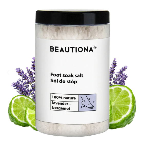 BEAUTIONA pėdų vonios druska su levandomis ir bergamote, 500g BEAUTIONA pėdų vonios druska su levandomis ir bergamote, 500g