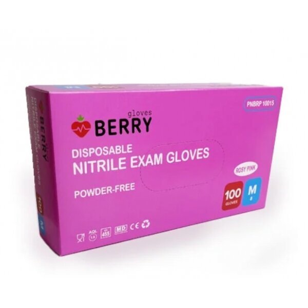 BERRY vienkartinės nitrilinės pirštinės be pudros PINK, 100 vnt. 1 BERRY vienkartinės nitrilinės pirštinės be pudros PINK, 100 vnt. 1