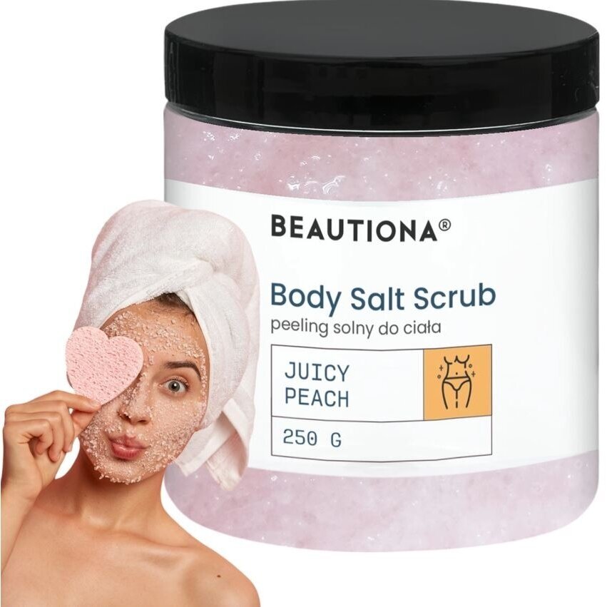 BEAUTIONA kūno šveitiklis su vitaminu E ir saldžiųjų migdolų aliejumi su persikų aromatu, 250 g BEAUTIONA kūno šveitiklis su vitaminu E ir saldžiųjų migdolų aliejumi su persikų aromatu, 250 g