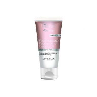 BIELENDA PROFESSIONAL regeneruojantis aliejinis masažo kremas veidui su šviesinančiais odą peptidais bei kamelijų aliejumi LIFT & GLOW, 175 ml