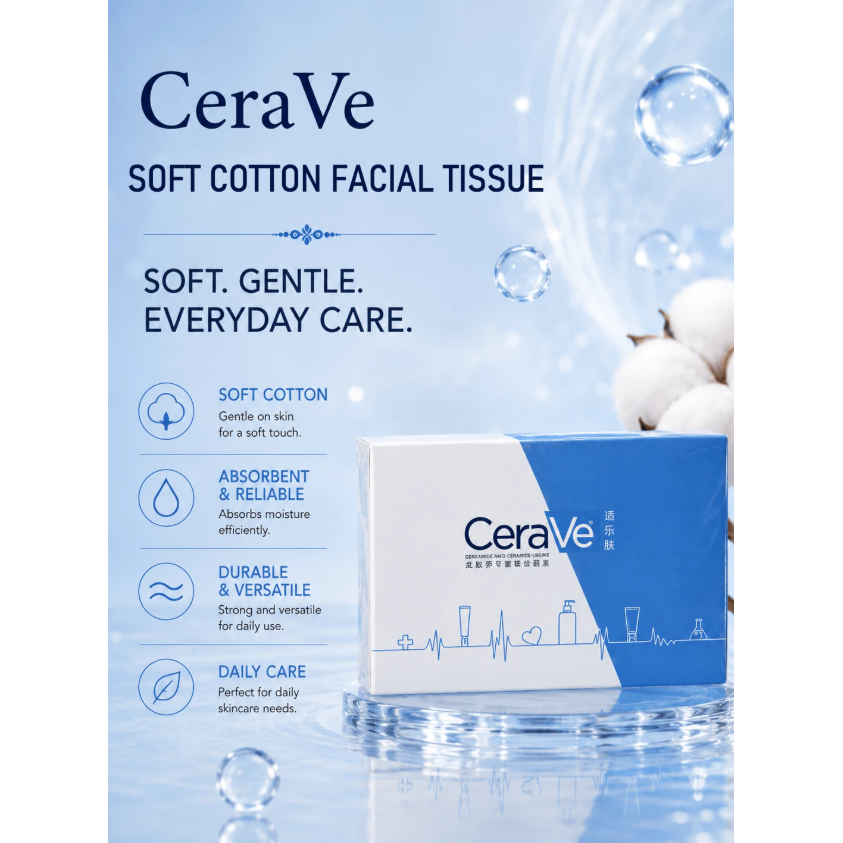 CERAVE vienkartinės veido servetėlės dėžutėje 20*15 cm, 30 vnt. 1 CERAVE vienkartinės veido servetėlės dėžutėje 20*15 cm, 30 vnt. 1