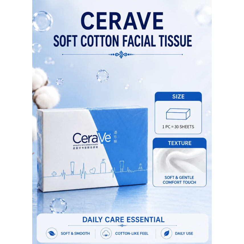 CERAVE vienkartinės veido servetėlės dėžutėje 20*15 cm, 30 vnt. 3 CERAVE vienkartinės veido servetėlės dėžutėje 20*15 cm, 30 vnt. 3