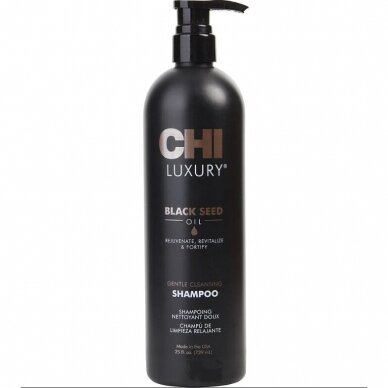 CHI LUXURY BLACK SEED OIL CLEANSING SHAMPOO švelniai galvos odą plaunantis šampūnas plaukams, 739 ml CHI LUXURY BLACK SEED OIL CLEANSING SHAMPOO švelniai galvos odą plaunantis šampūnas plaukams, 739 ml