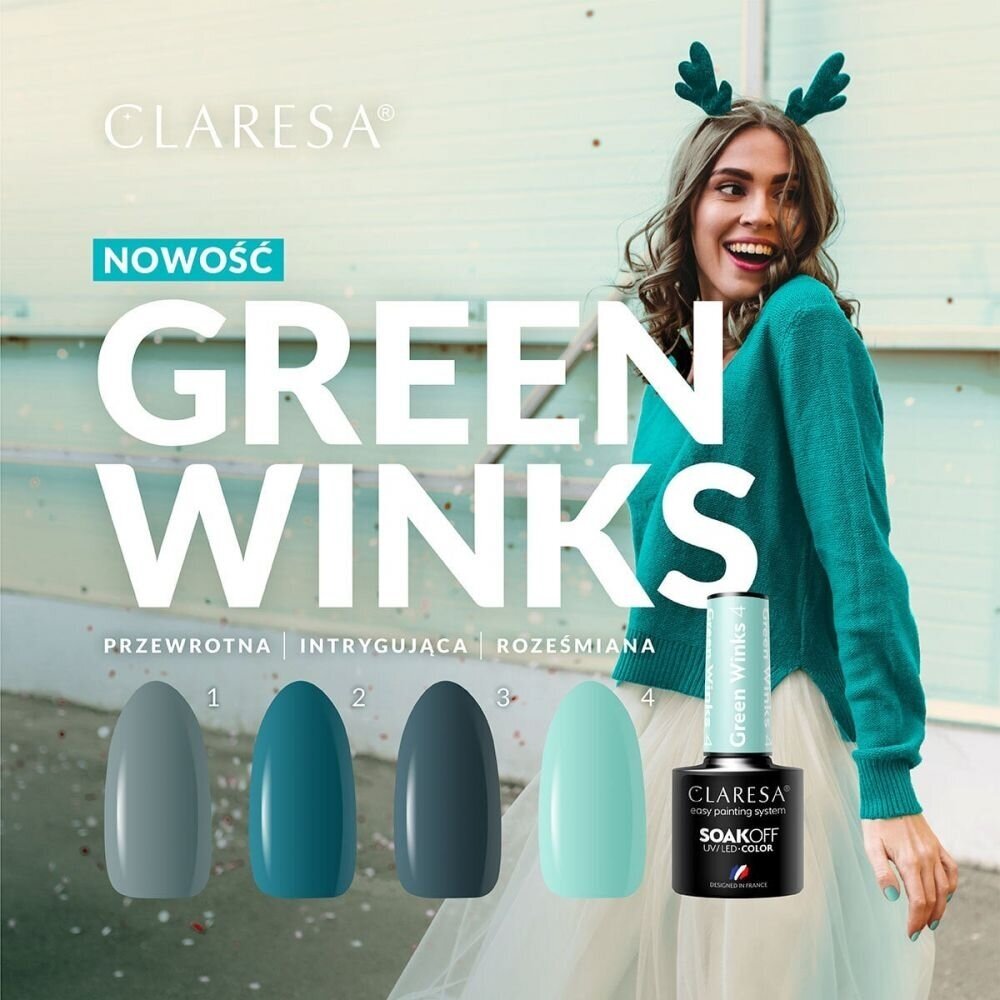 CLARESA ilgalaikis hibridinis nagų lakas GREEN WINKS 4, 5g. 2