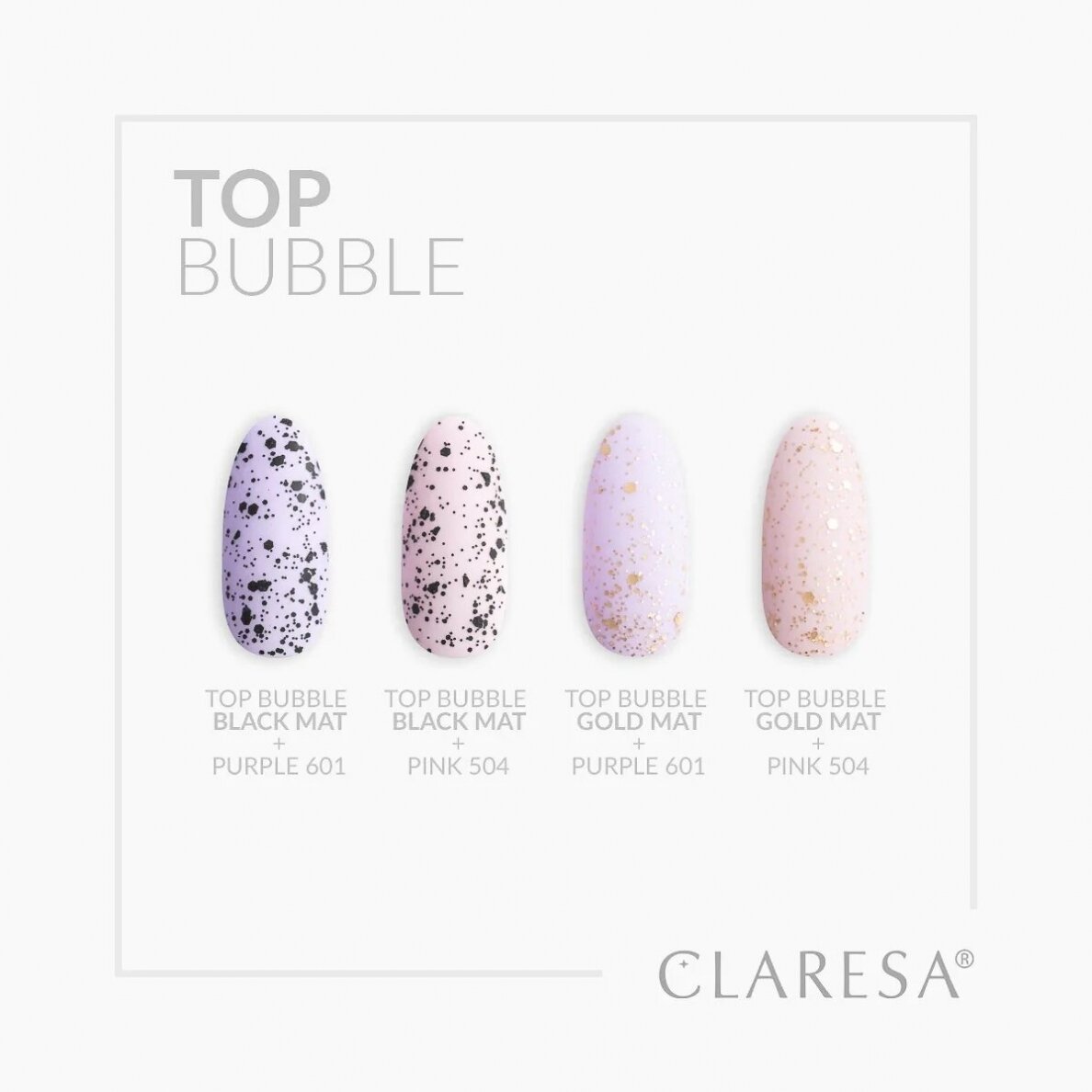 CLARESA hibridinis nagų lako viršutinis sluoksnis TOP BUBBLE BLACK MATT NO WIPE, 5 g. 3 CLARESA hibridinis nagų lako viršutinis sluoksnis TOP BUBBLE BLACK MATT NO WIPE, 5 g. 3