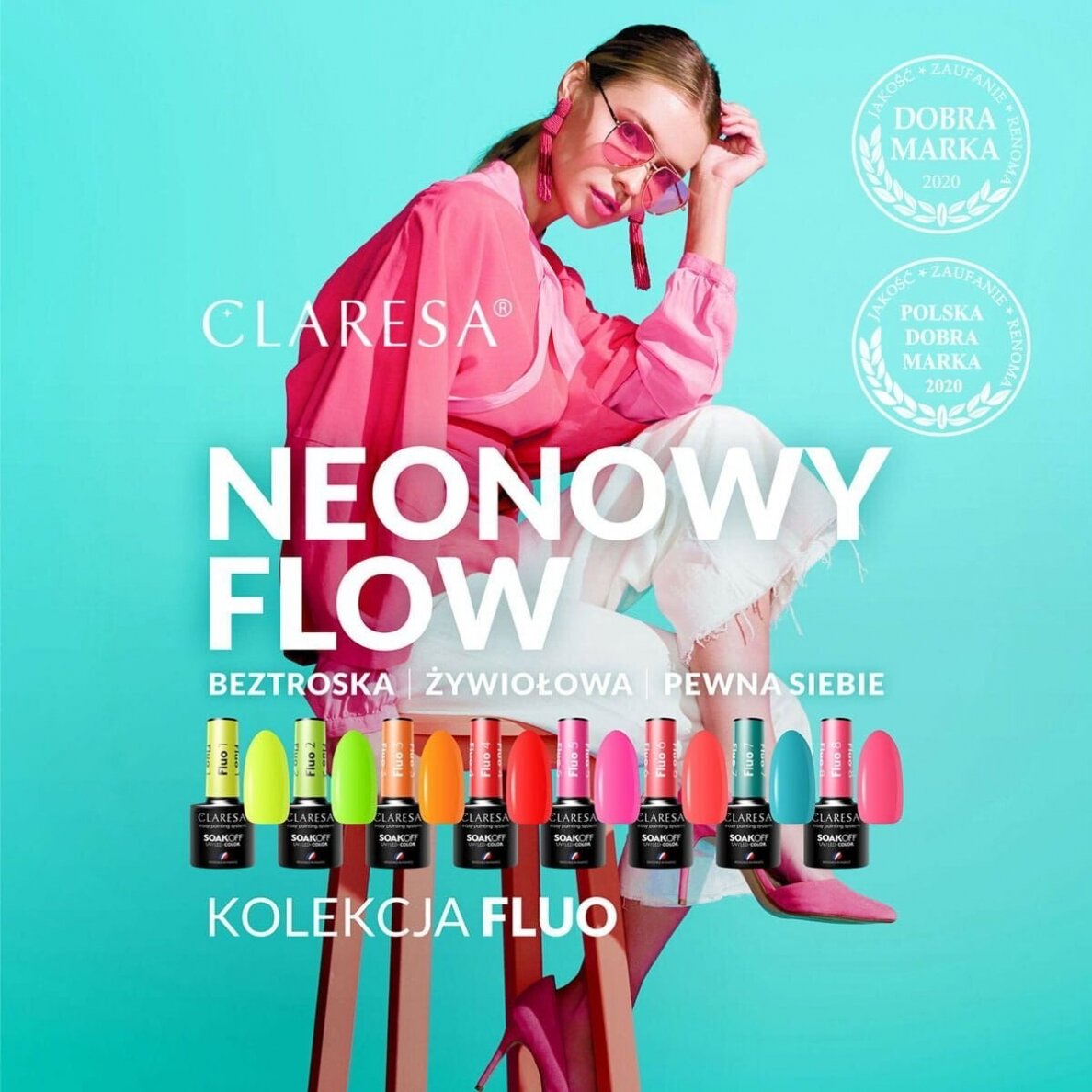 CLARESA ilgalaikis hibridinis nagų lakas FLUO 1, 5g. 2