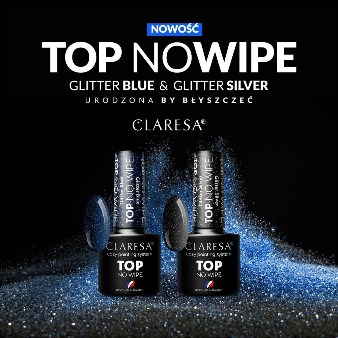 CLARESA TOP NO WIPE hibridinis viršutinis ilgalaikio gelinio lako apsauginis sluoksnis Glitter Silver, 5g. 1 CLARESA TOP NO WIPE hibridinis viršutinis ilgalaikio gelinio lako apsauginis sluoksnis Glitter Silver, 5g. 1
