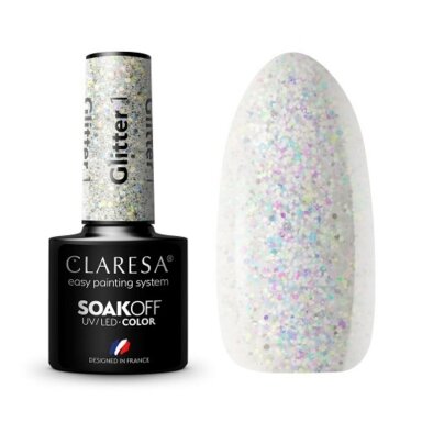 CLARESA ilgalaikis hibridinis nagų lakas GLITTER 1, 5g.