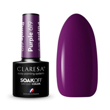 CLARESA ilgalaikis hibridinis nagų lakas PURPLE 619, 5g.