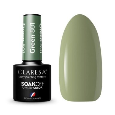 CLARESA ilgalaikis hibridinis nagų lakas GREEN 801, 5g. CLARESA ilgalaikis hibridinis nagų lakas GREEN 801, 5g.