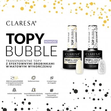 CLARESA hibridinis nagų lako viršutinis sluoksnis TOP BUBBLE BLACK MATT NO WIPE, 5 g. 1 CLARESA hibridinis nagų lako viršutinis sluoksnis TOP BUBBLE BLACK MATT NO WIPE, 5 g. 1