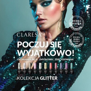CLARESA ilgalaikis hibridinis nagų lakas GLITTER 1, 5g. 1