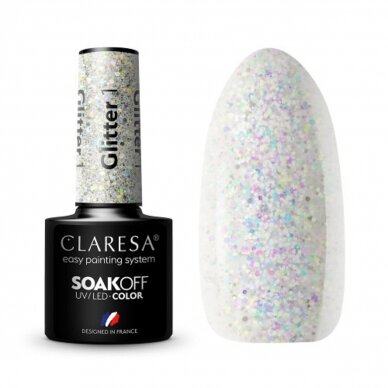CLARESA ilgalaikis hibridinis nagų lakas GLITTER 1, 5g.