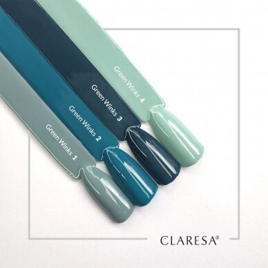 CLARESA ilgalaikis hibridinis nagų lakas GREEN WINKS 3, 5g. 1 CLARESA ilgalaikis hibridinis nagų lakas GREEN WINKS 3, 5g. 1