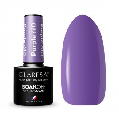 CLARESA ilgalaikis hibridinis nagų lakas PURPLE 610, 5g.