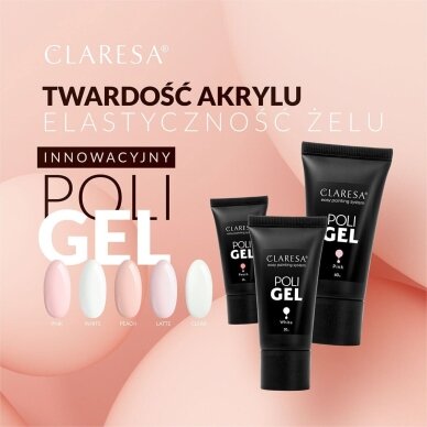 CLARESA POLI GEL nagų priauginimo poligelis persikų spalvos PINK, 30 g. 1 CLARESA POLI GEL nagų priauginimo poligelis persikų spalvos PINK, 30 g. 1