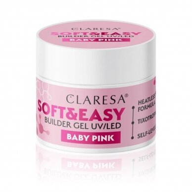 CLARESA statybinis gelis nagų priauginimui SOFT&EASY GEL BABY PINK, 12 g. 3 CLARESA statybinis gelis nagų priauginimui SOFT&EASY GEL BABY PINK, 12 g. 3