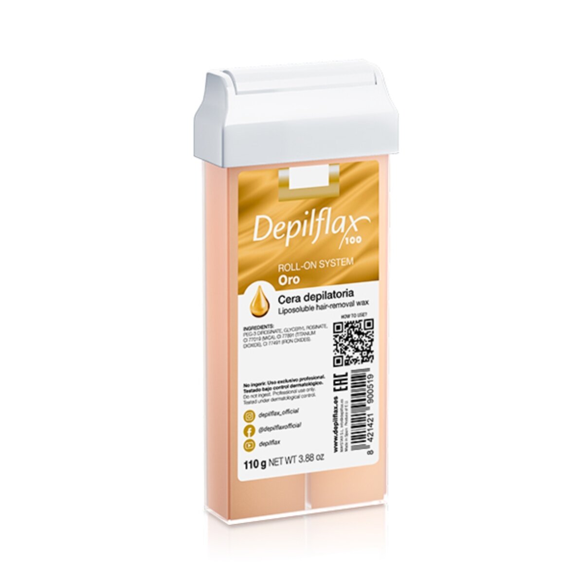 DEPILFLAX 100 kasetinis vaškas depiliacijai GOLD ROLL 110 g DEPILFLAX 100 kasetinis vaškas depiliacijai GOLD ROLL 110 g