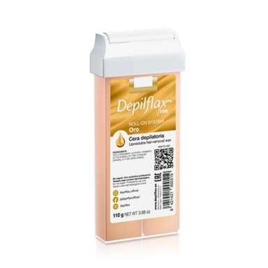 DEPILFLAX 100 kasetinis vaškas depiliacijai GOLD ROLL 110 g DEPILFLAX 100 kasetinis vaškas depiliacijai GOLD ROLL 110 g