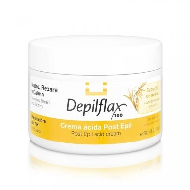 DEPILFLAX drėkinantis ir vėsinantis odos kremas su glikolio rūgštimi po depiliacijos, 200 ml. DEPILFLAX drėkinantis ir vėsinantis odos kremas su glikolio rūgštimi po depiliacijos, 200 ml.