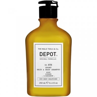 DEPOT No.606 Sport Hair&Body Wash vyriškas dušo gelis plaukams bei kūnui prausti su metų, imbiero bei kardamono ekstraktais, 250 ml DEPOT No.606 Sport Hair&Body Wash vyriškas dušo gelis plaukams bei kūnui prausti su metų, imbiero bei kardamono ekstraktais, 250 ml