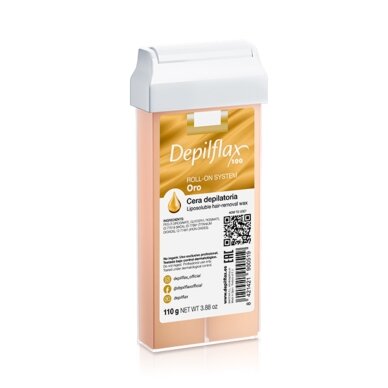DEPILFLAX 100 kasetinis vaškas depiliacijai GOLD ROLL 110 g DEPILFLAX 100 kasetinis vaškas depiliacijai GOLD ROLL 110 g