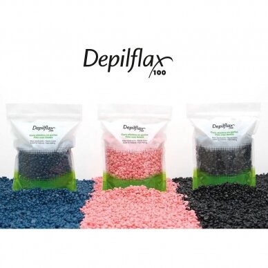 DEPILFLAX žemos lydymosi temperatūros elastinis vaškas profesionalioms depiliacijos procedūroms BLACK, 1 kg. 2 DEPILFLAX žemos lydymosi temperatūros elastinis vaškas profesionalioms depiliacijos procedūroms BLACK, 1 kg. 2