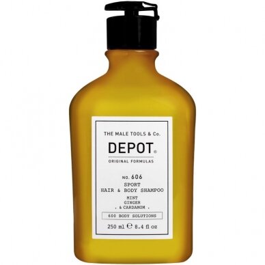 DEPOT No.606 Sport Hair&Body Wash vyriškas dušo gelis plaukams bei kūnui prausti su metų, imbiero bei kardamono ekstraktais, 250 ml DEPOT No.606 Sport Hair&Body Wash vyriškas dušo gelis plaukams bei kūnui prausti su metų, imbiero bei kardamono ekstraktais, 250 ml