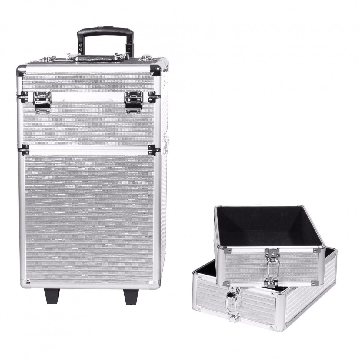 Didelis 4 dalių lagaminas kosmetikai XXXL 4in1 SILVER 2