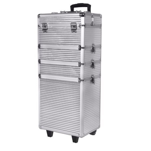 Didelis 4 dalių lagaminas kosmetikai XXXL 4in1 SILVER Didelis 4 dalių lagaminas kosmetikai XXXL 4in1 SILVER