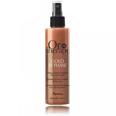 FANOLA ORO THERAPY purškiamas dvifazis plaukų kondicionierius minkštumui bei intensyviam plaukų drėkinimui GOLD BI-PHASE, 200 ml FANOLA ORO THERAPY purškiamas dvifazis plaukų kondicionierius minkštumui bei intensyviam plaukų drėkinimui GOLD BI-PHASE, 200 ml