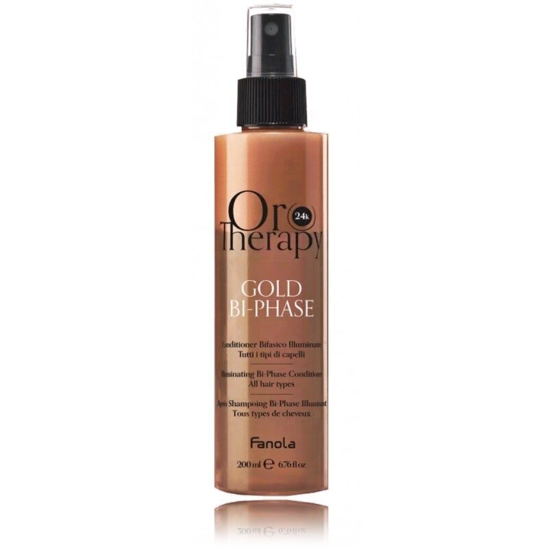 FANOLA ORO THERAPY purškiamas dvifazis plaukų kondicionierius minkštumui bei intensyviam plaukų drėkinimui GOLD BI-PHASE, 200 ml FANOLA ORO THERAPY purškiamas dvifazis plaukų kondicionierius minkštumui bei intensyviam plaukų drėkinimui GOLD BI-PHASE, 200 ml