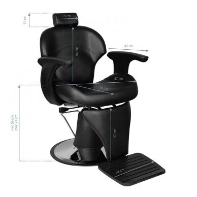 Profesionali barberio kėdė kirpykloms ir grožio salonams GABBIANO IGOR, juodos spalvos 4