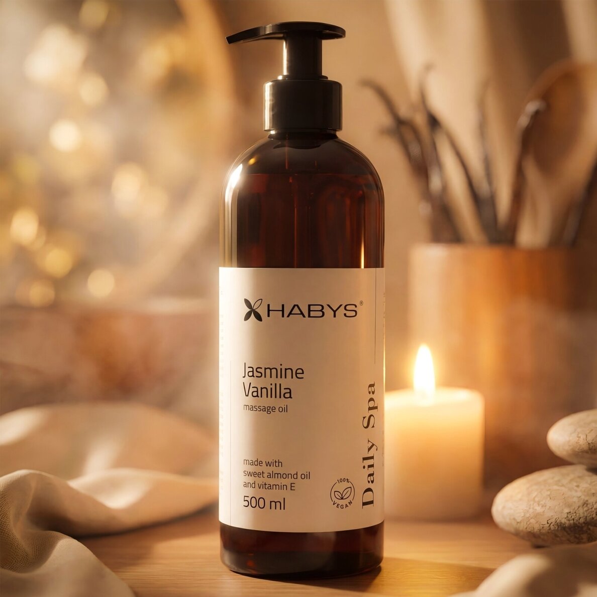 HABYS DAILY SPA masažo aliejus su jazminais ir vanile, 500 ml 1 HABYS DAILY SPA masažo aliejus su jazminais ir vanile, 500 ml 1