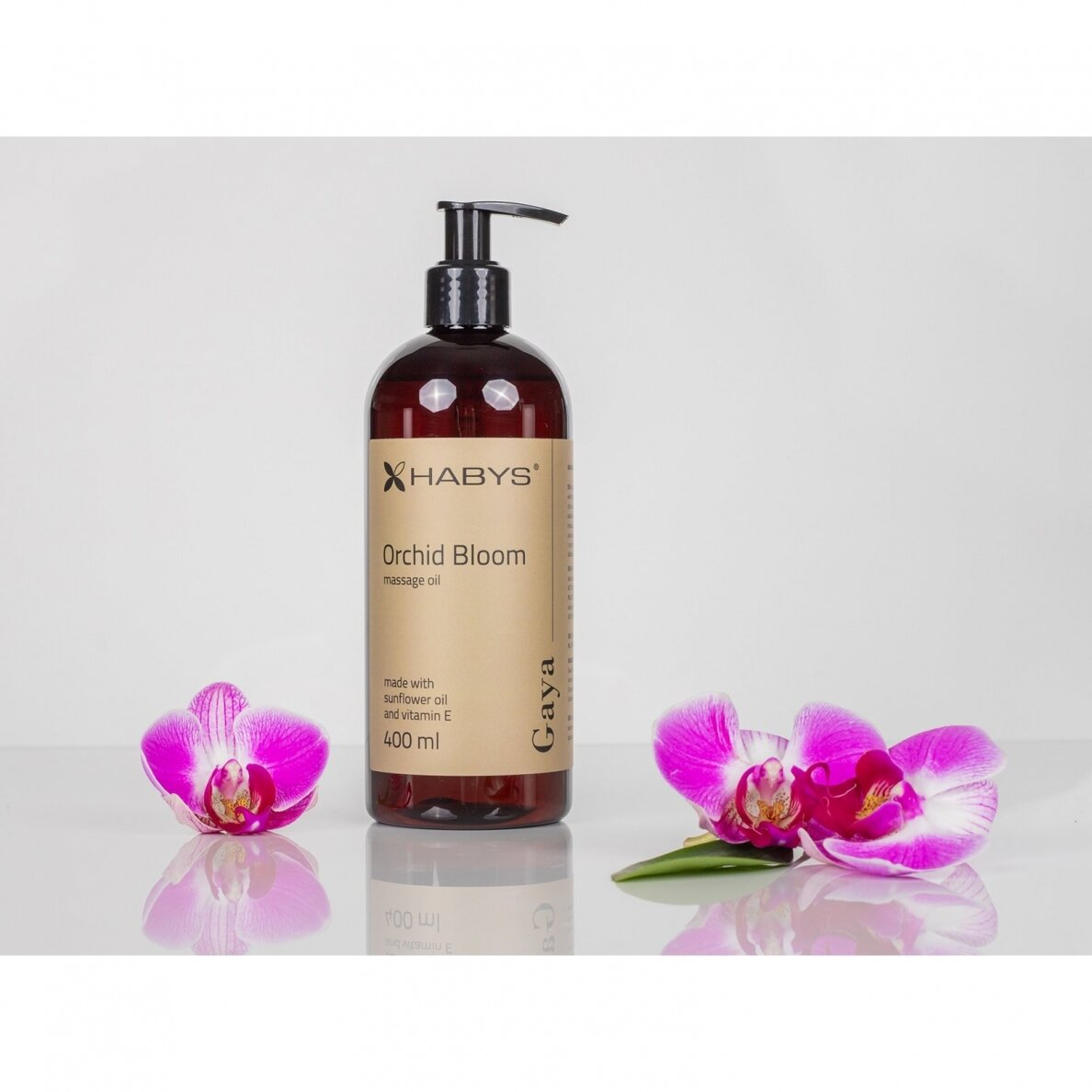 HABYS GAYA ORCHID BLOOM saulėgražų masažo aliejus su vitaminu E orchidėju kvapo, 400 ml 1 HABYS GAYA ORCHID BLOOM saulėgražų masažo aliejus su vitaminu E orchidėju kvapo, 400 ml 1