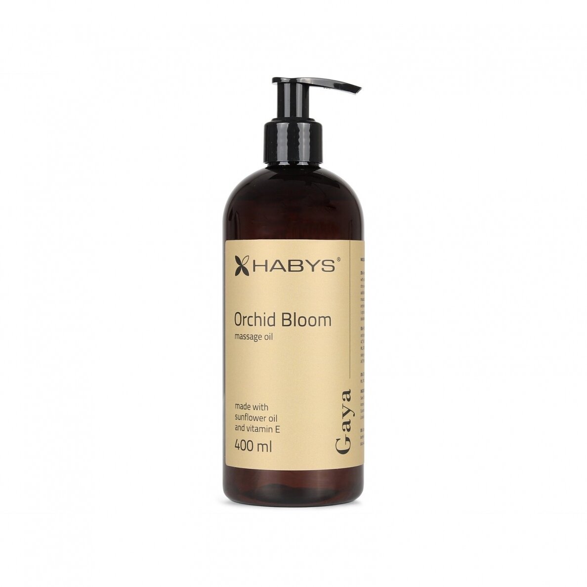 HABYS GAYA ORCHID BLOOM saulėgražų masažo aliejus su vitaminu E orchidėju kvapo, 400 ml HABYS GAYA ORCHID BLOOM saulėgražų masažo aliejus su vitaminu E orchidėju kvapo, 400 ml