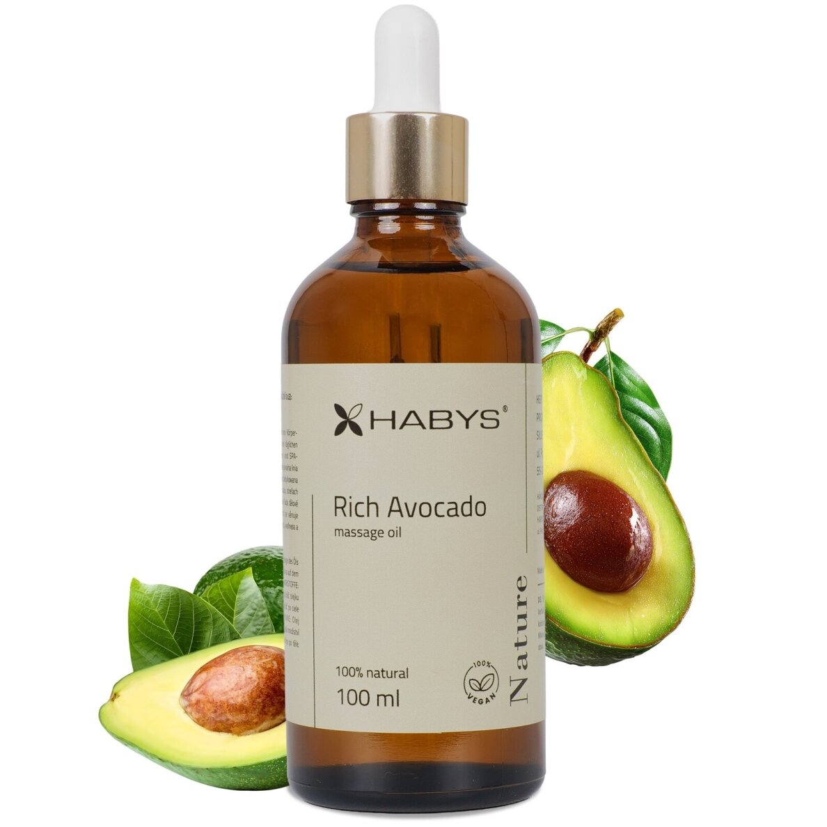 HABYS RICH AVOCADO natūralus masažo aliejus su avokadais, 100 ml HABYS RICH AVOCADO natūralus masažo aliejus su avokadais, 100 ml