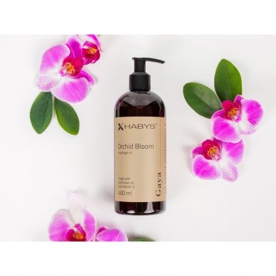 HABYS GAYA ORCHID BLOOM saulėgražų masažo aliejus su vitaminu E orchidėju kvapo, 400 ml 2 HABYS GAYA ORCHID BLOOM saulėgražų masažo aliejus su vitaminu E orchidėju kvapo, 400 ml 2