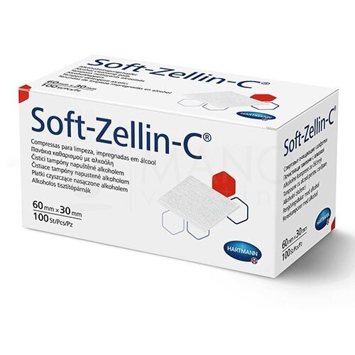 Hartmann Soft-Zellin spiritinės servetelės injekcijoms, 60 х 30 мм, N100 Hartmann Soft-Zellin spiritinės servetelės injekcijoms, 60 х 30 мм, N100